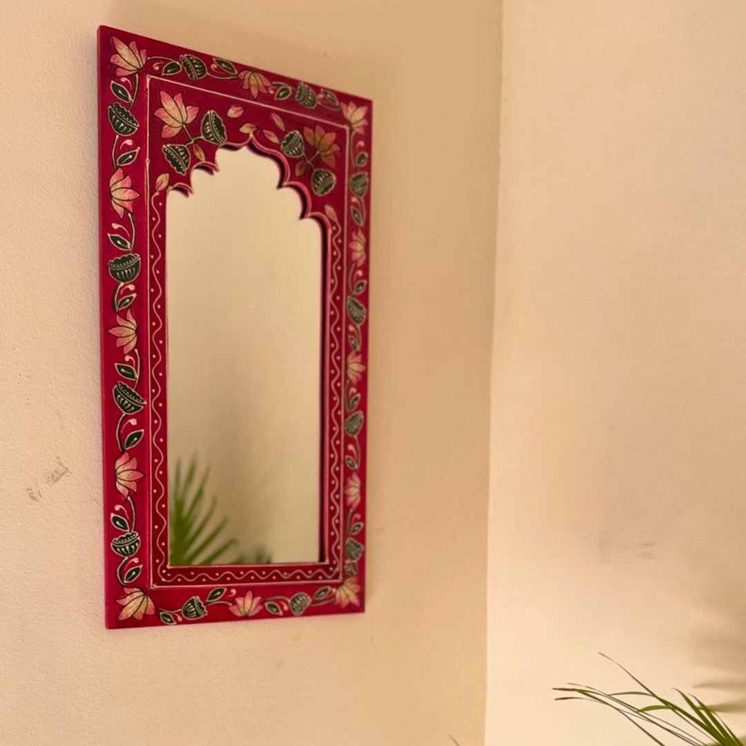 Heritage Red Handpainted Wooden Mirror
