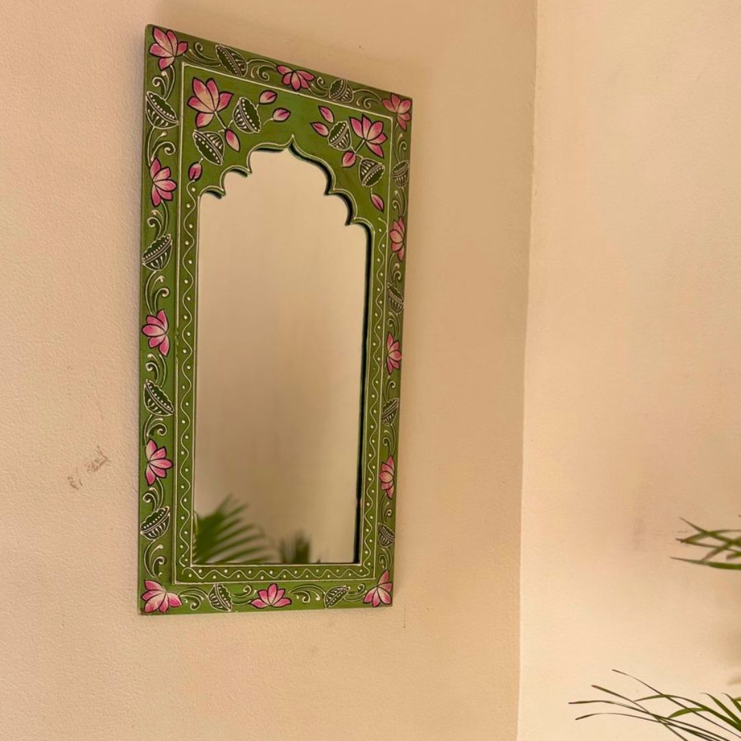 Tropical Green Handpainted Wooden Mirror