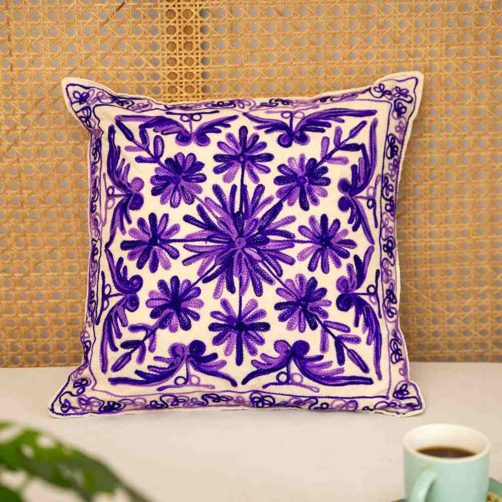 Violet Vibes Embroidery Cushion Cover (Set of 2)