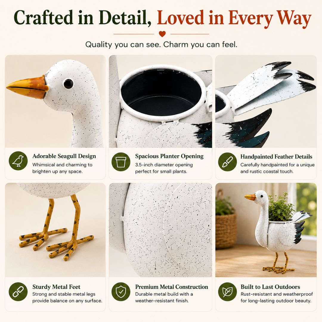 Seagull Handpainted Metal Planter