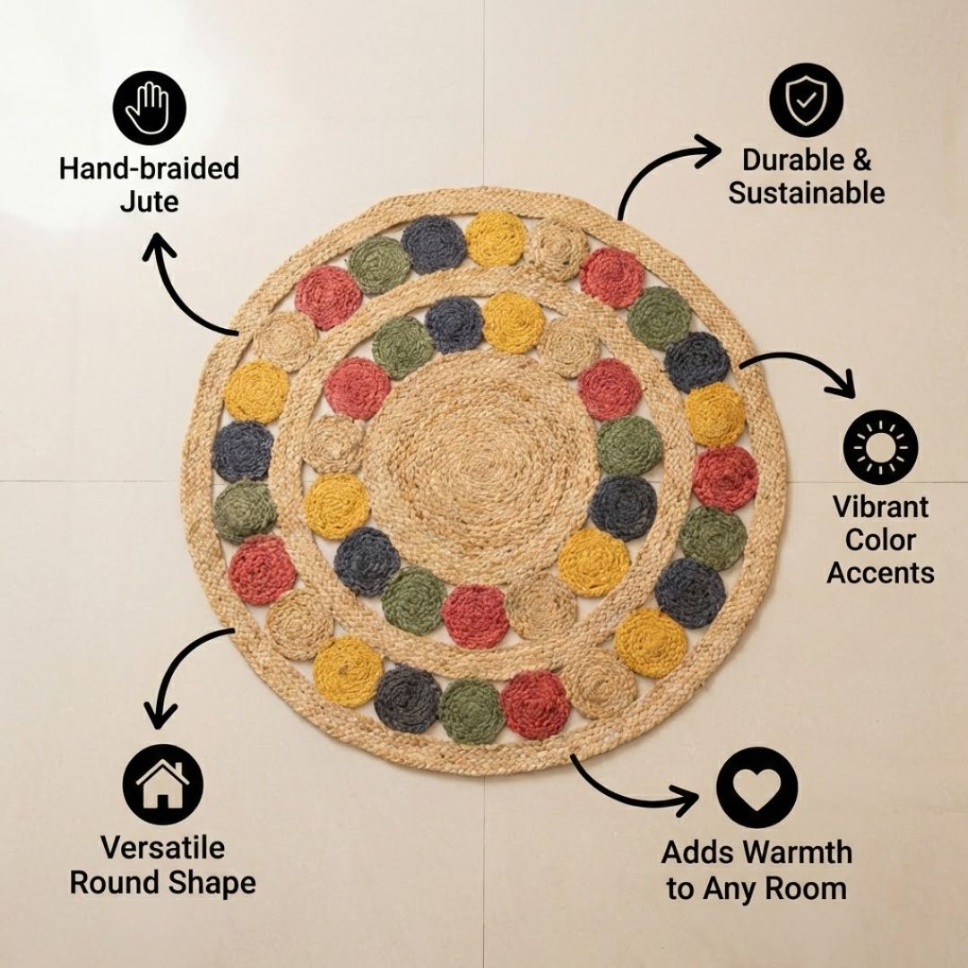 Colourful Circles Jute Rug