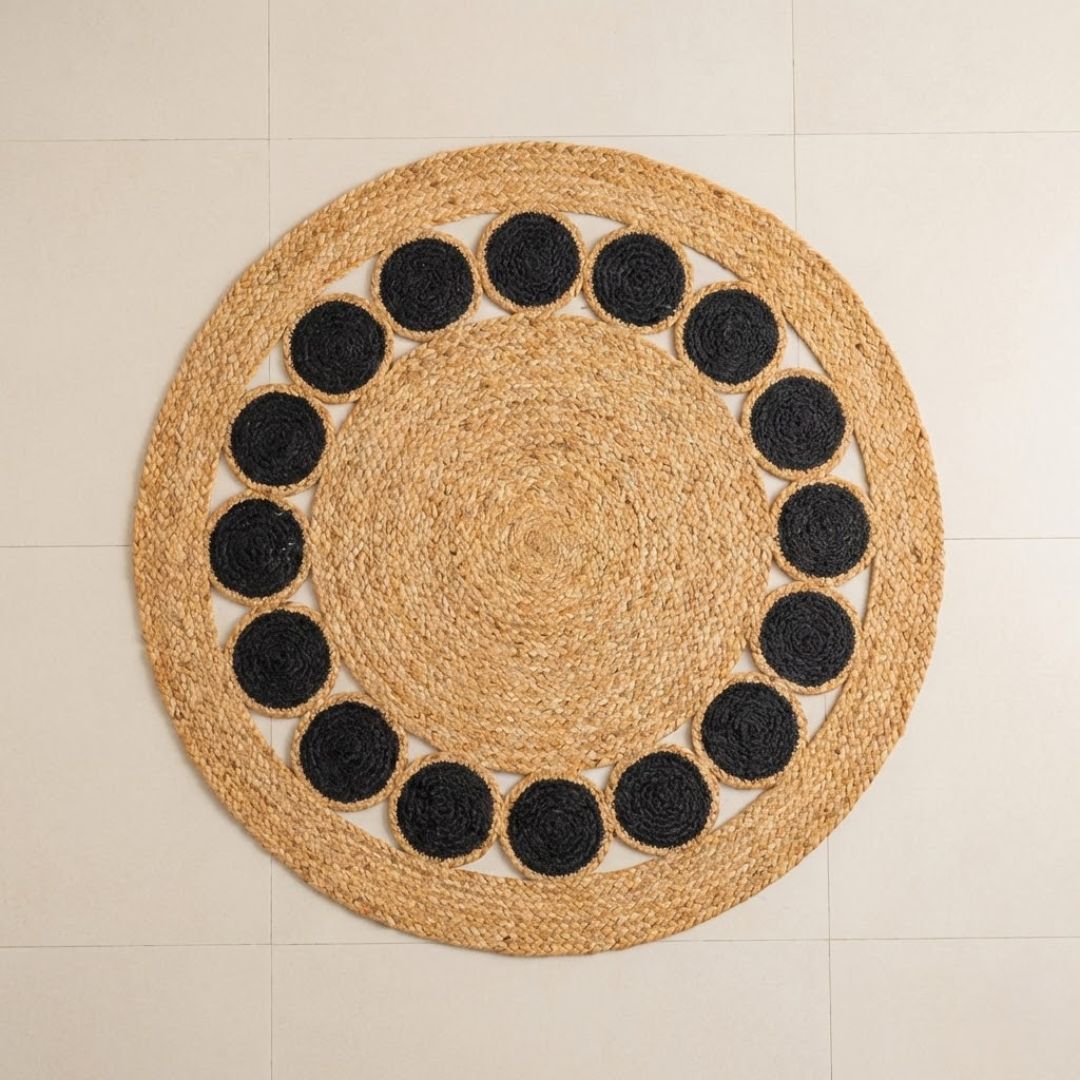 Black Round Jute Rug