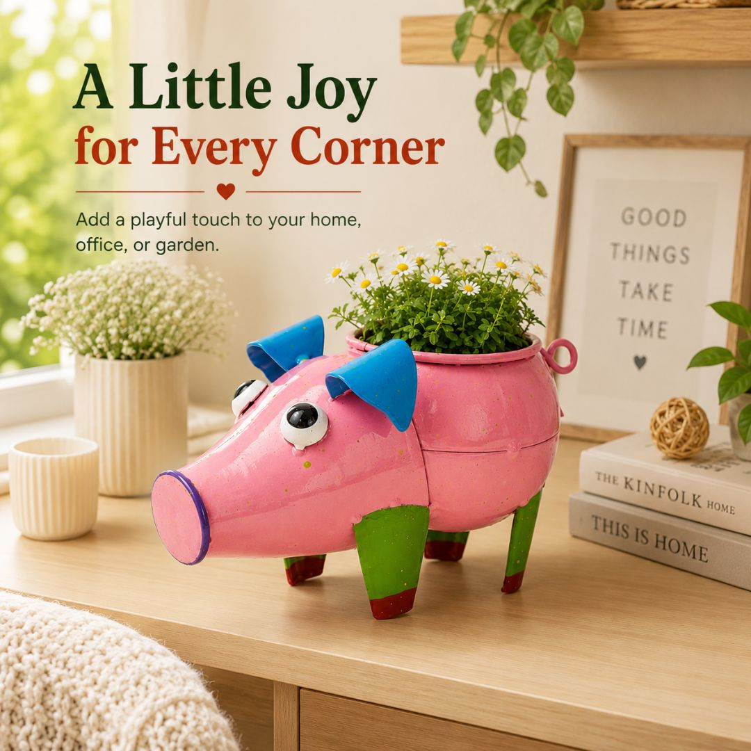 Piglet Handpainted Metal Planter