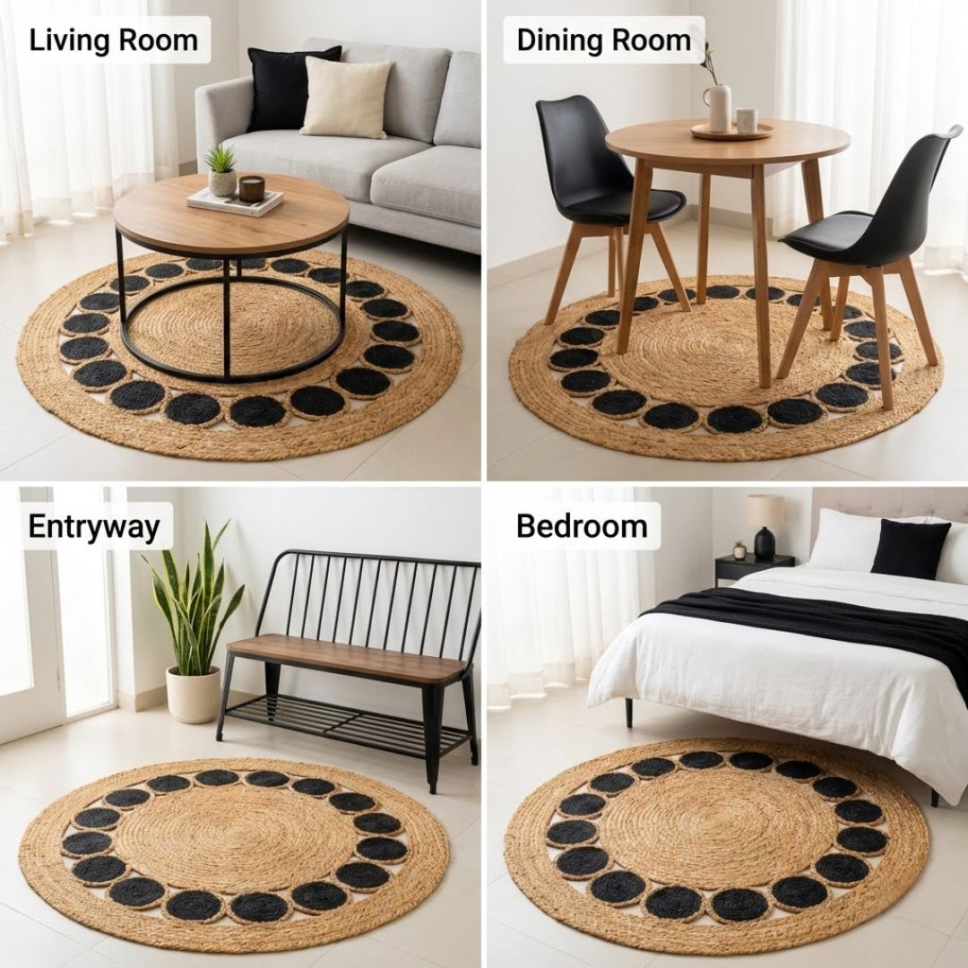 Black Round Jute Rug