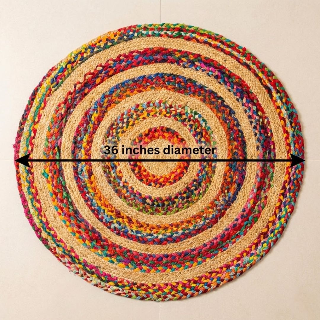 Multicolour Round Jute Rug
