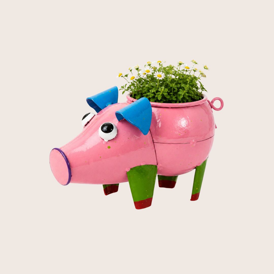 Piglet Handpainted Metal Planter