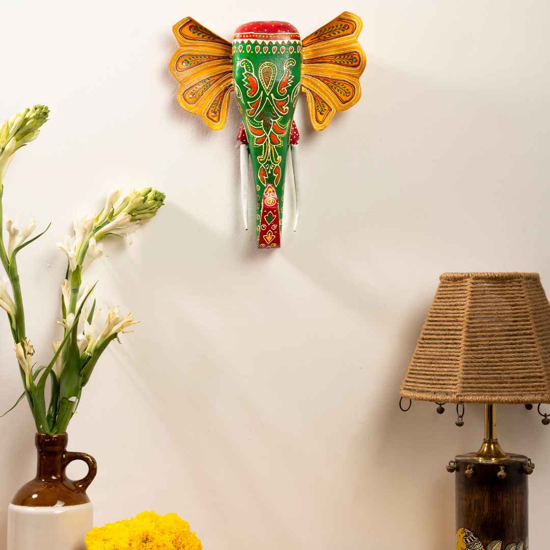 Green Handpainted Elephant Wall Decor