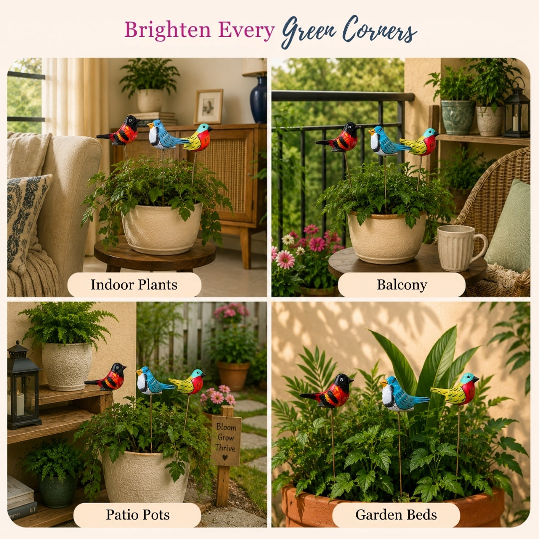 Blue Bird Wooden Garden Stake (Set Of 3)