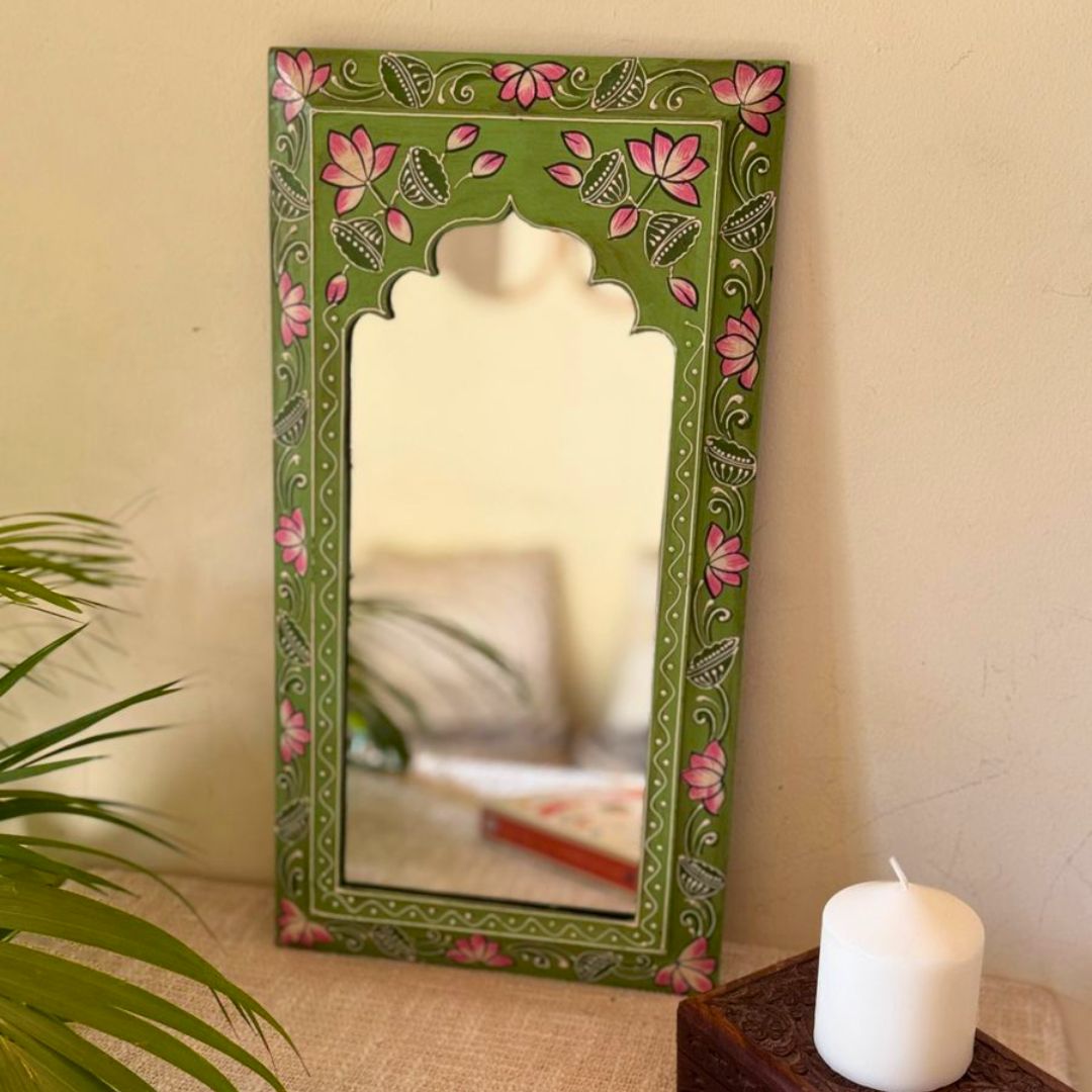 Tropical Green Handpainted Wooden Mirror