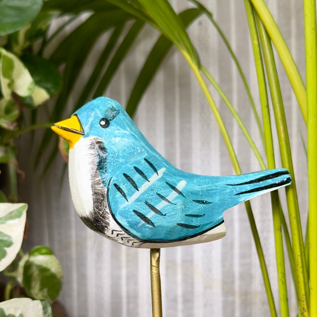 Blue Bird Wooden Garden Stake (Set Of 3)