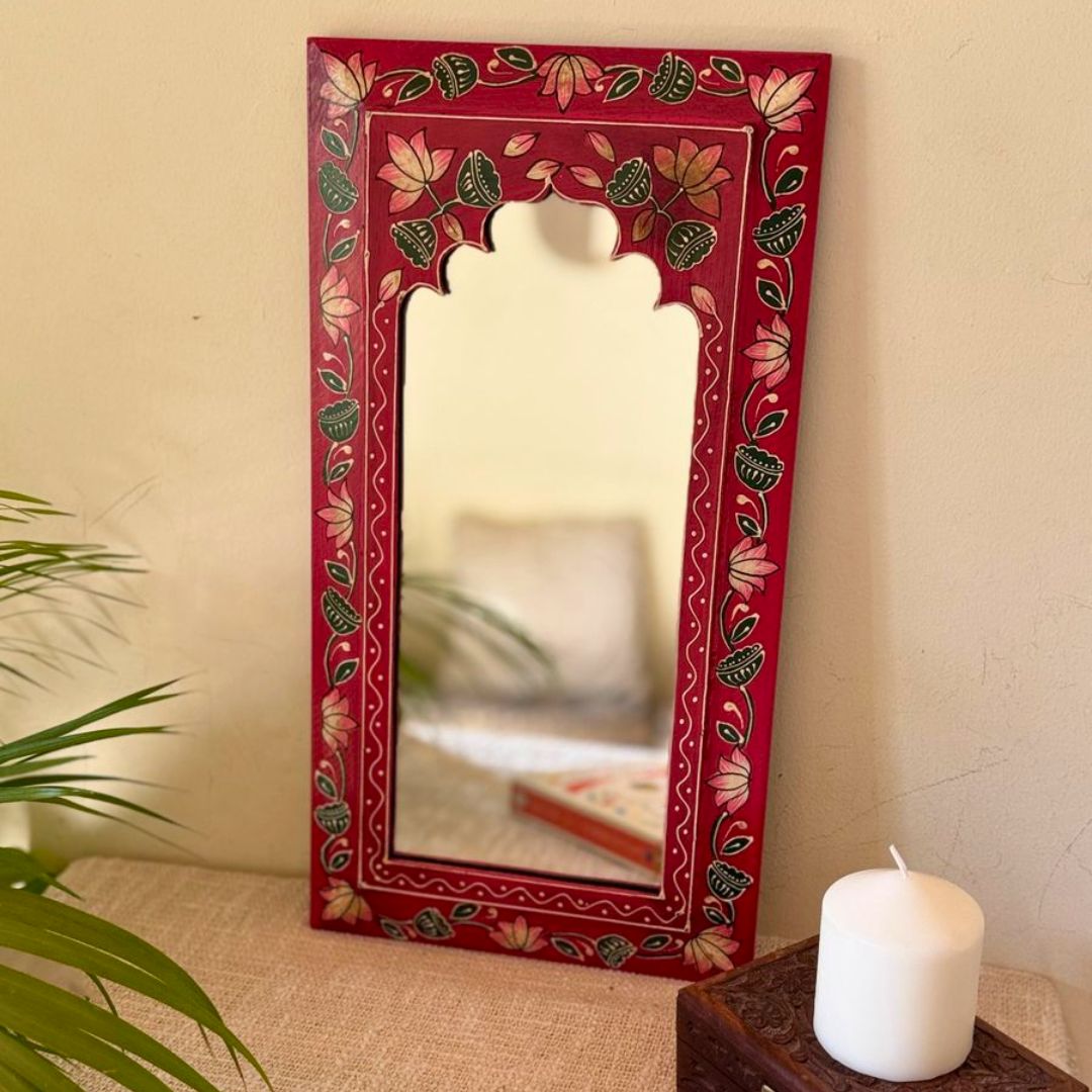 Heritage Red Handpainted Wooden Mirror