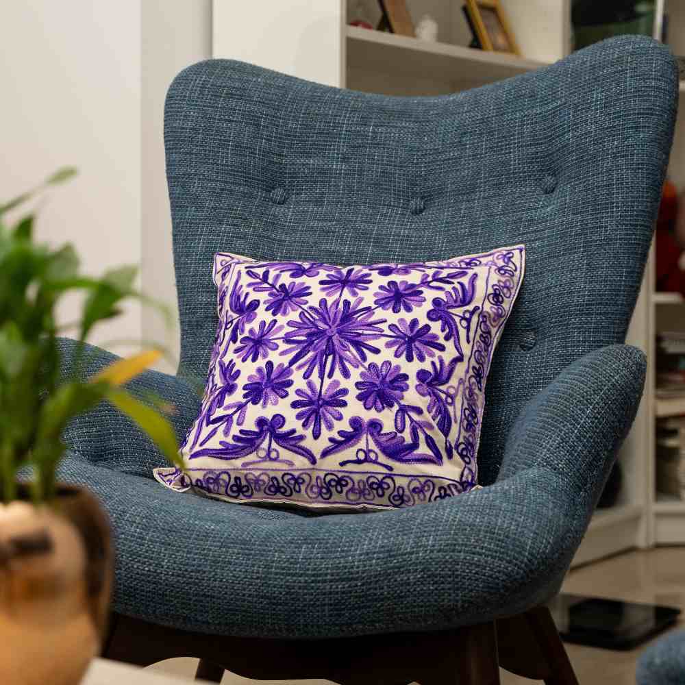 Violet Vibes Embroidery Cushion Cover (Set of 2)