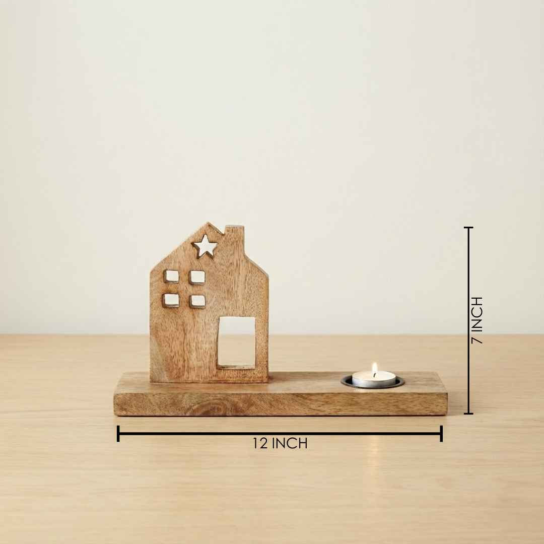 Rustic Wooden House Tealight Holder