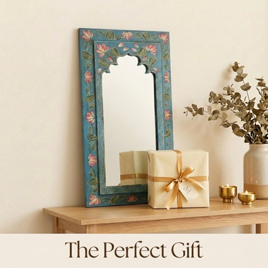 Midnight Blue Handpainted Wooden Mirror