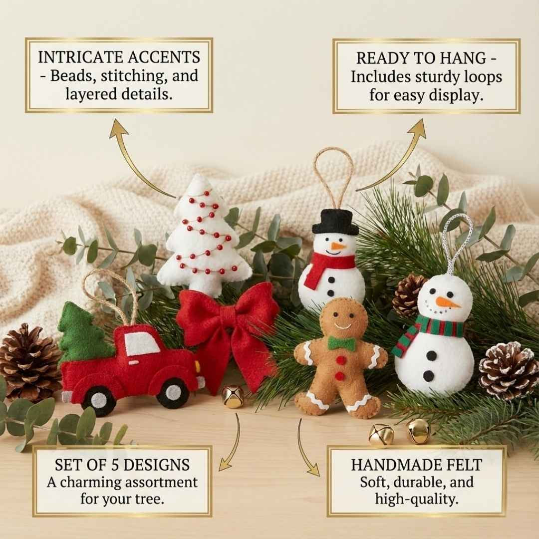 Felt Tree Ornaments (Set Of 5)
