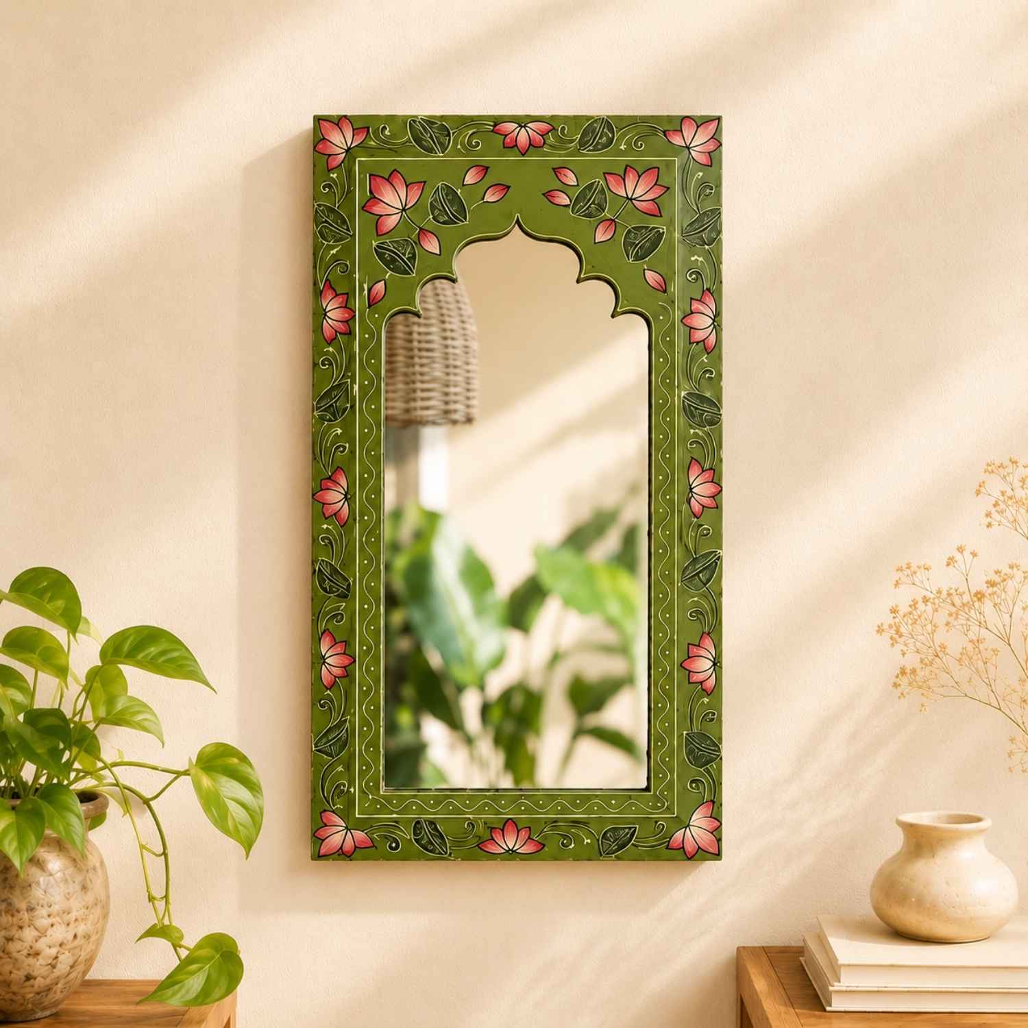 Tropical Green Handpainted Wooden Mirror