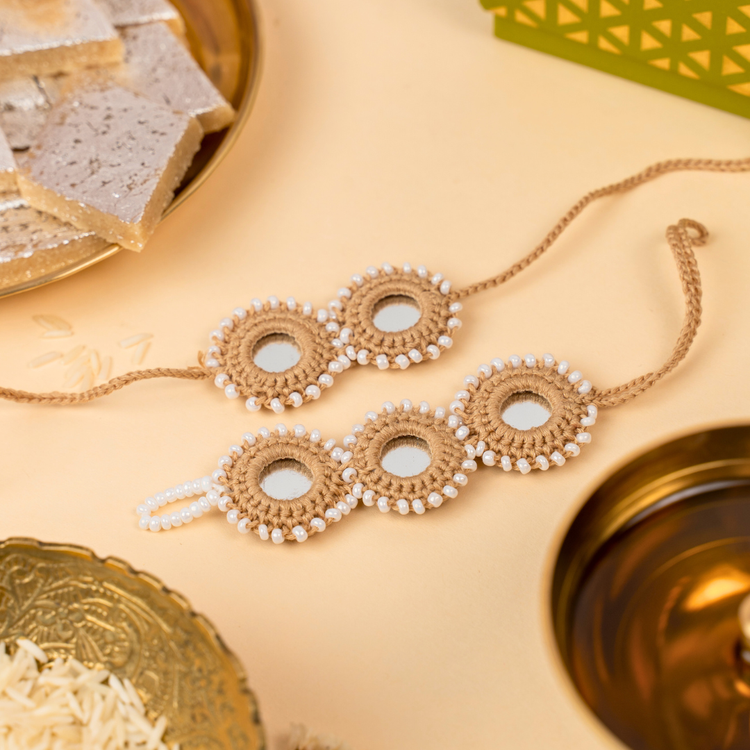 Atrangi Studio Beige Mirror Crochet Rakhi