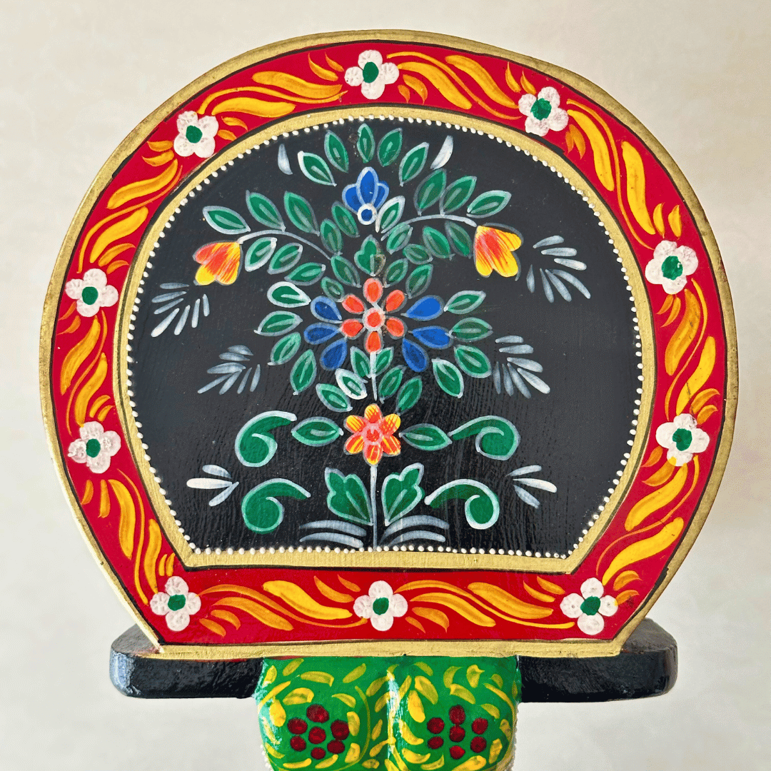 Black Handpainted Wooden Elephant Stool