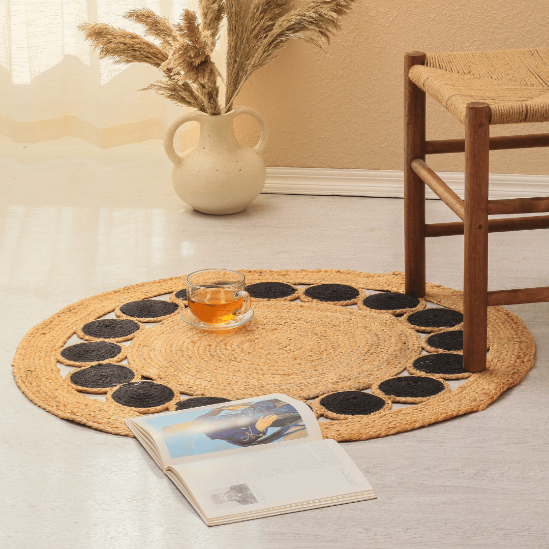 Atrangi Studio Black Round Jute Rug