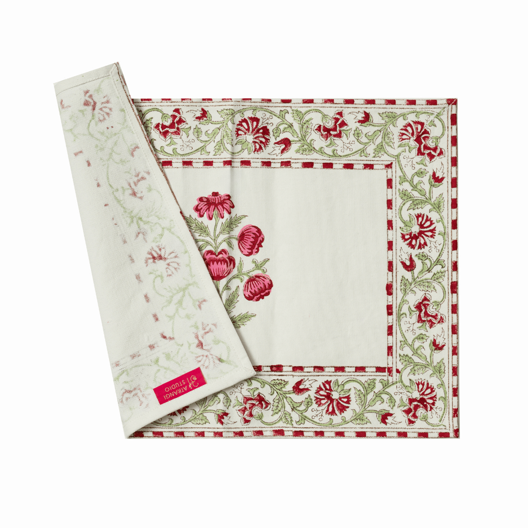 Atrangi Studio Peony Block Print Table Mat