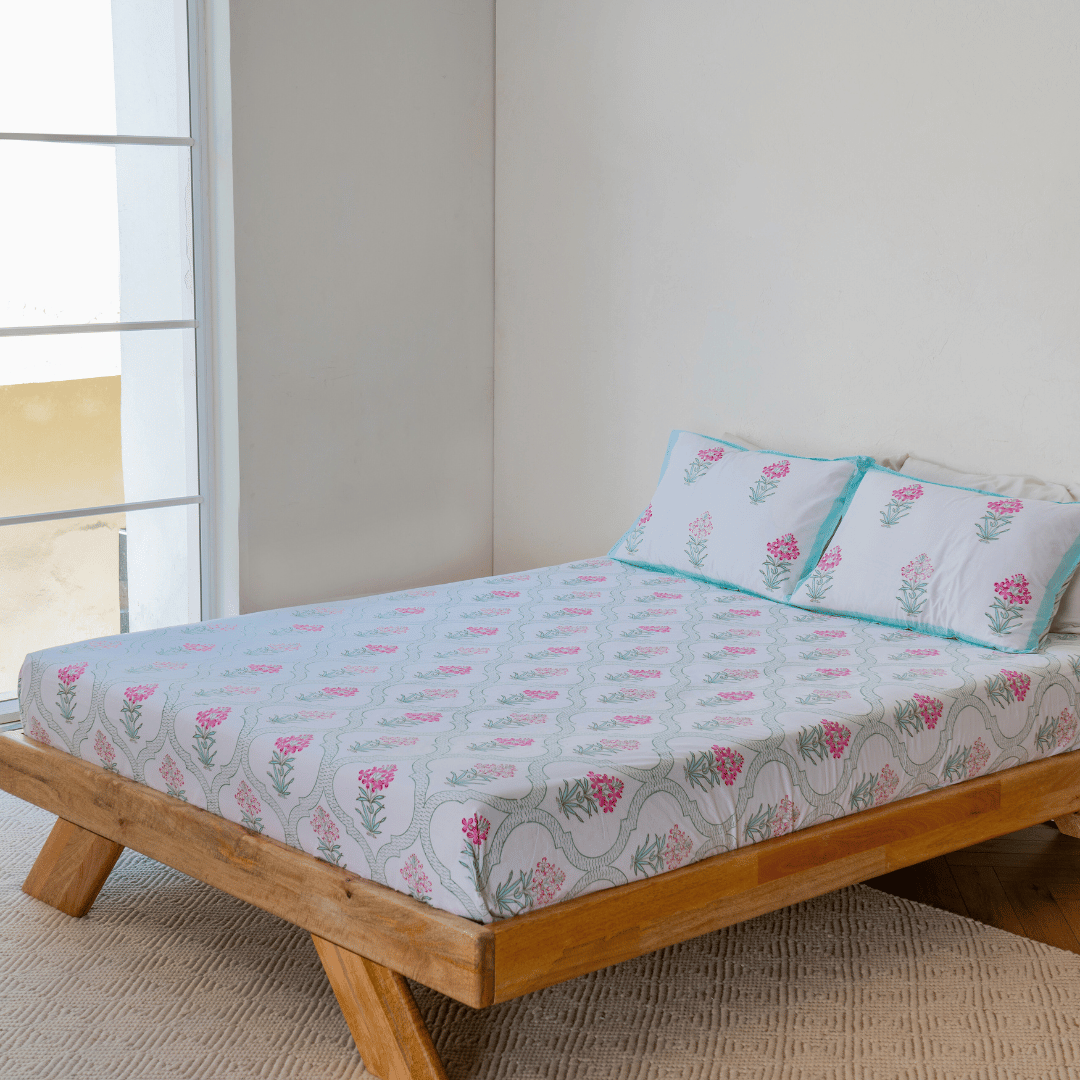 Atrangi Studio Bagh Bahaar Block Print Double Bed Bedsheet
