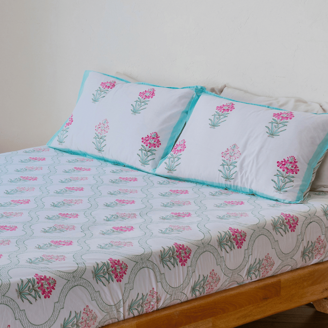 Atrangi Studio Bagh Bahaar Block Print Double Bed Bedsheet