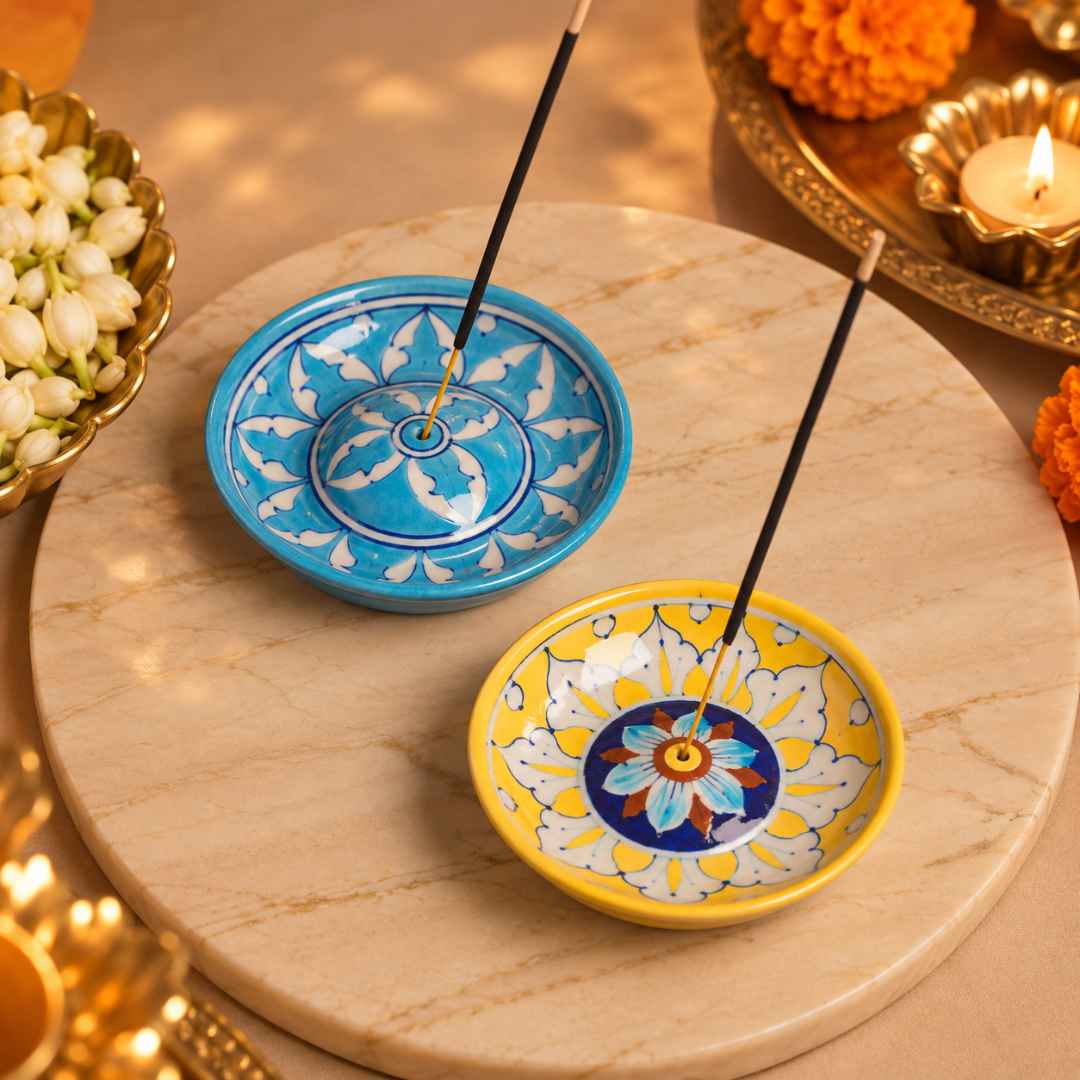 Blue Pottery Agarbatti Stand Set of 2 for Diwali pooja decor