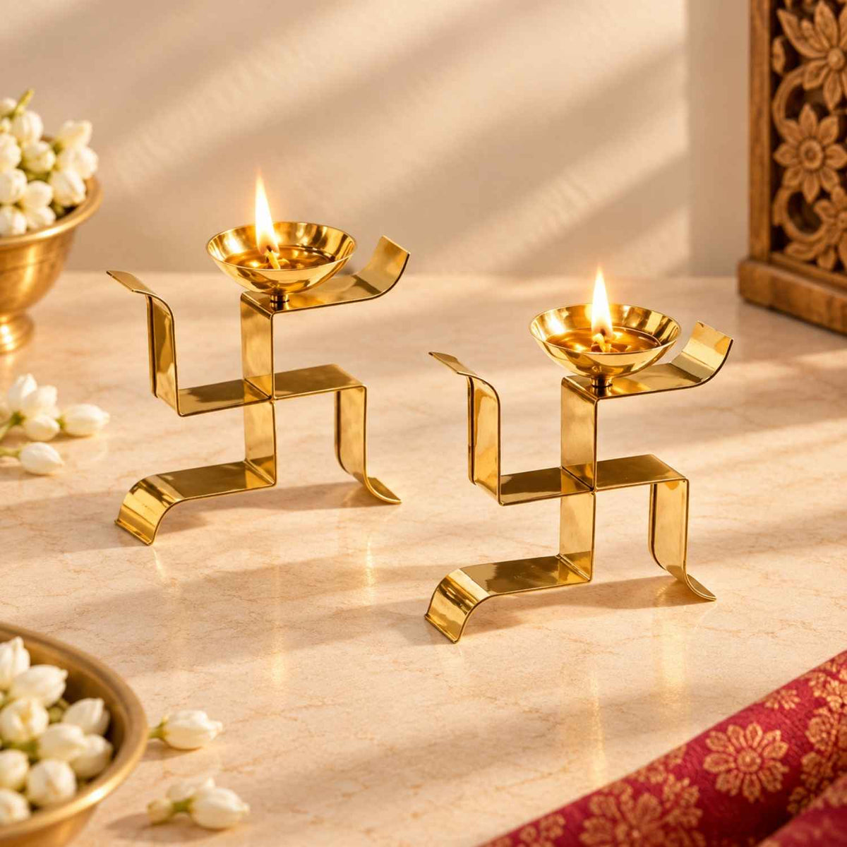 Swastik Brass Diya (Set Of 2)