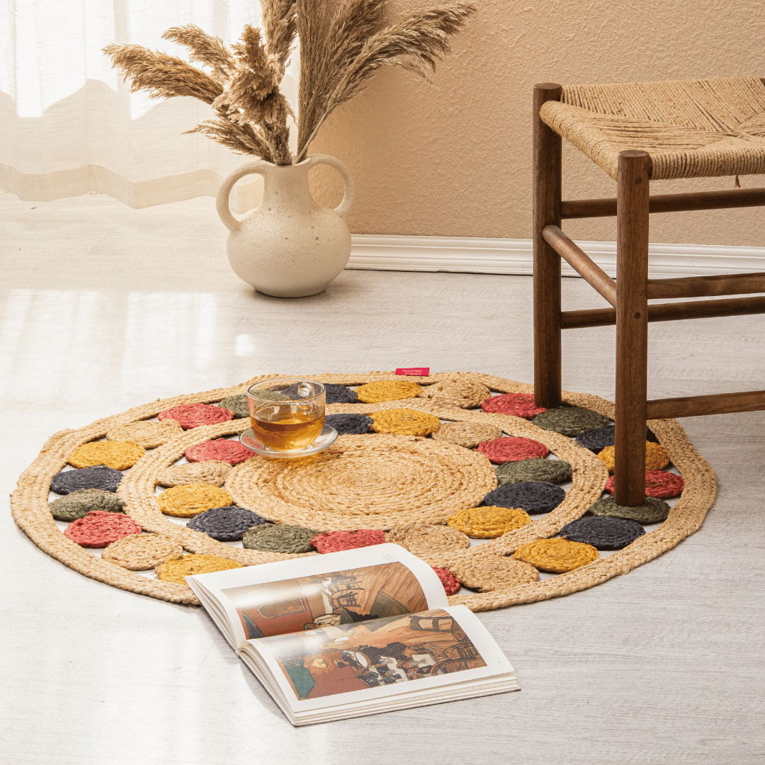 Atrangi Studio Colourful Circles Jute Rug