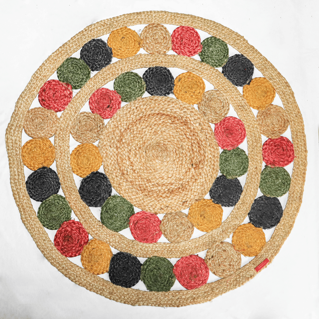 Atrangi Studio Colourful Circles Jute Rug