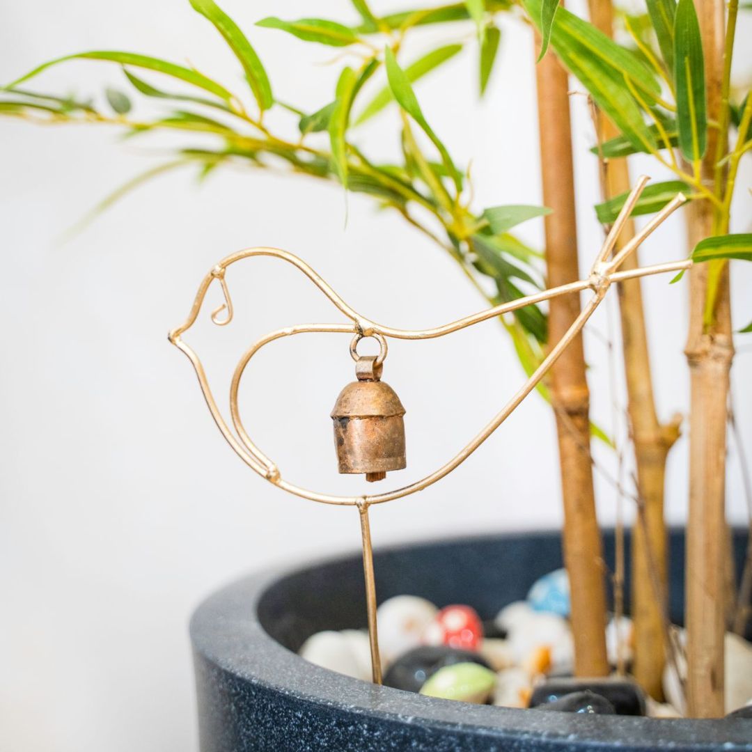 Atrangi Studio Bird Copper Bell Garden Stake