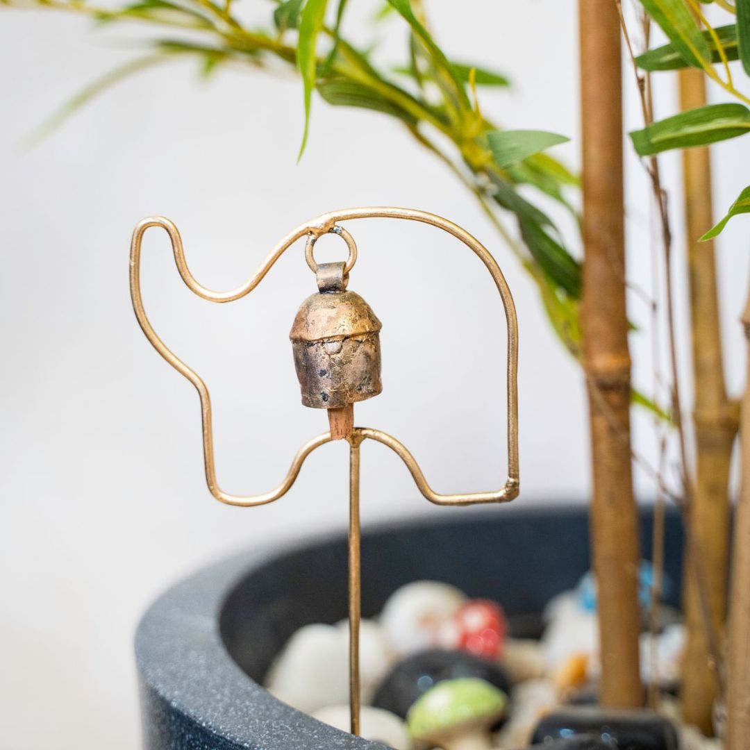 Atrangi Studio Elephant Copper Bell Garden Stake
