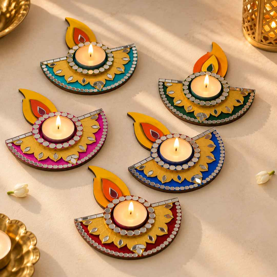 Festive Combo (Red) – Tealight Holders (Set of 5) + Shubh Labh Hanging