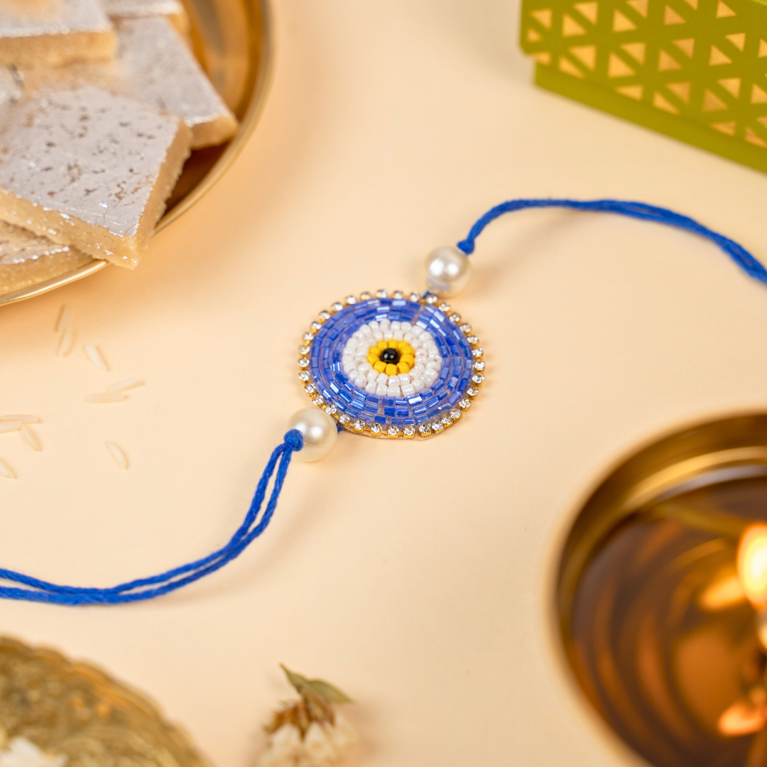 Atrangi Studio Evil Eye Beads Rakhi & Lumba Set