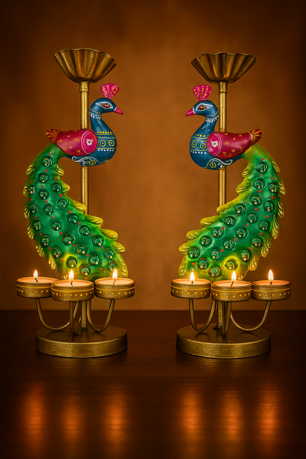 Buy Handpainted Peacock Iron Candle Holder Set of 2 - Atrangi Studio