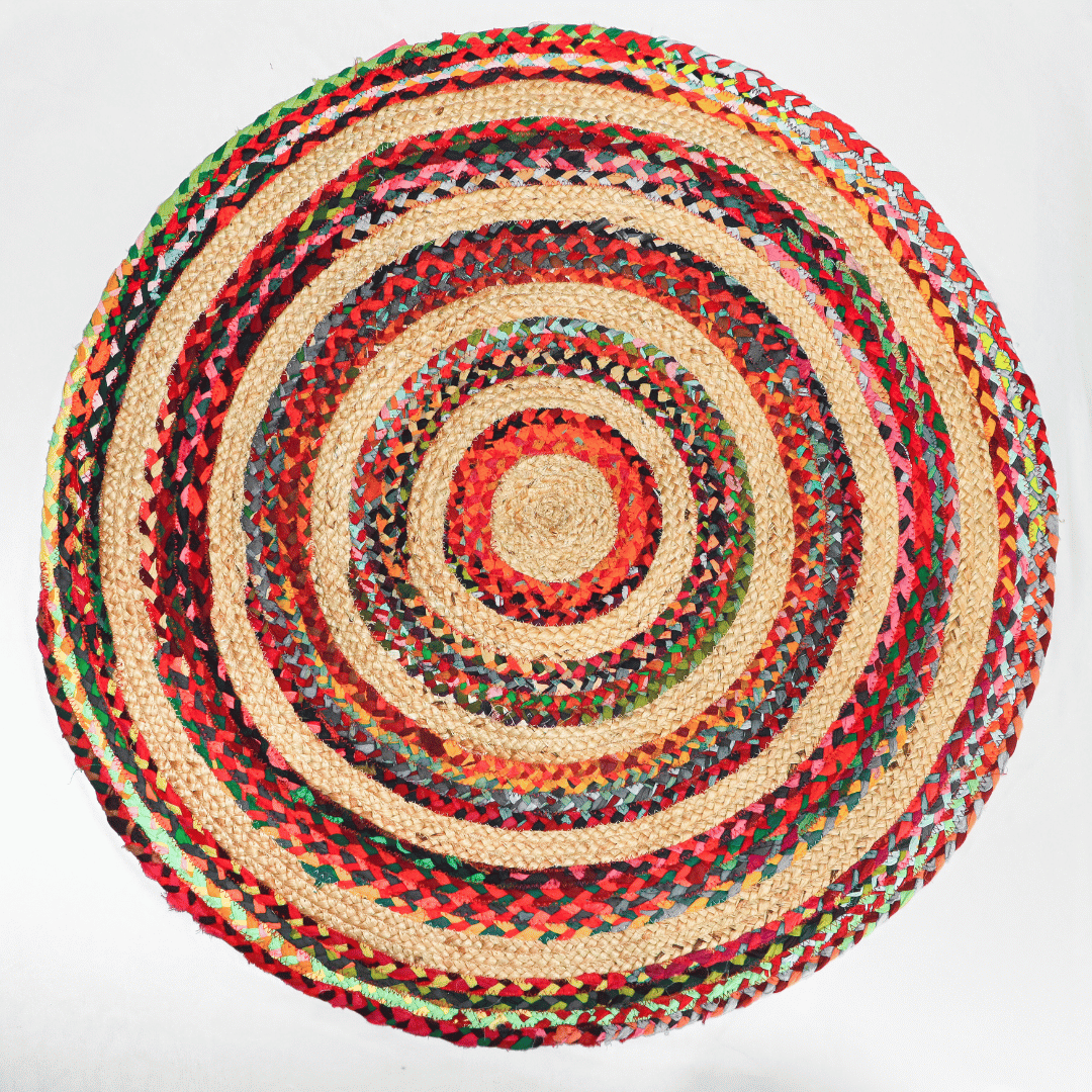 Atrangi Studio Multicolour Round Jute Rug