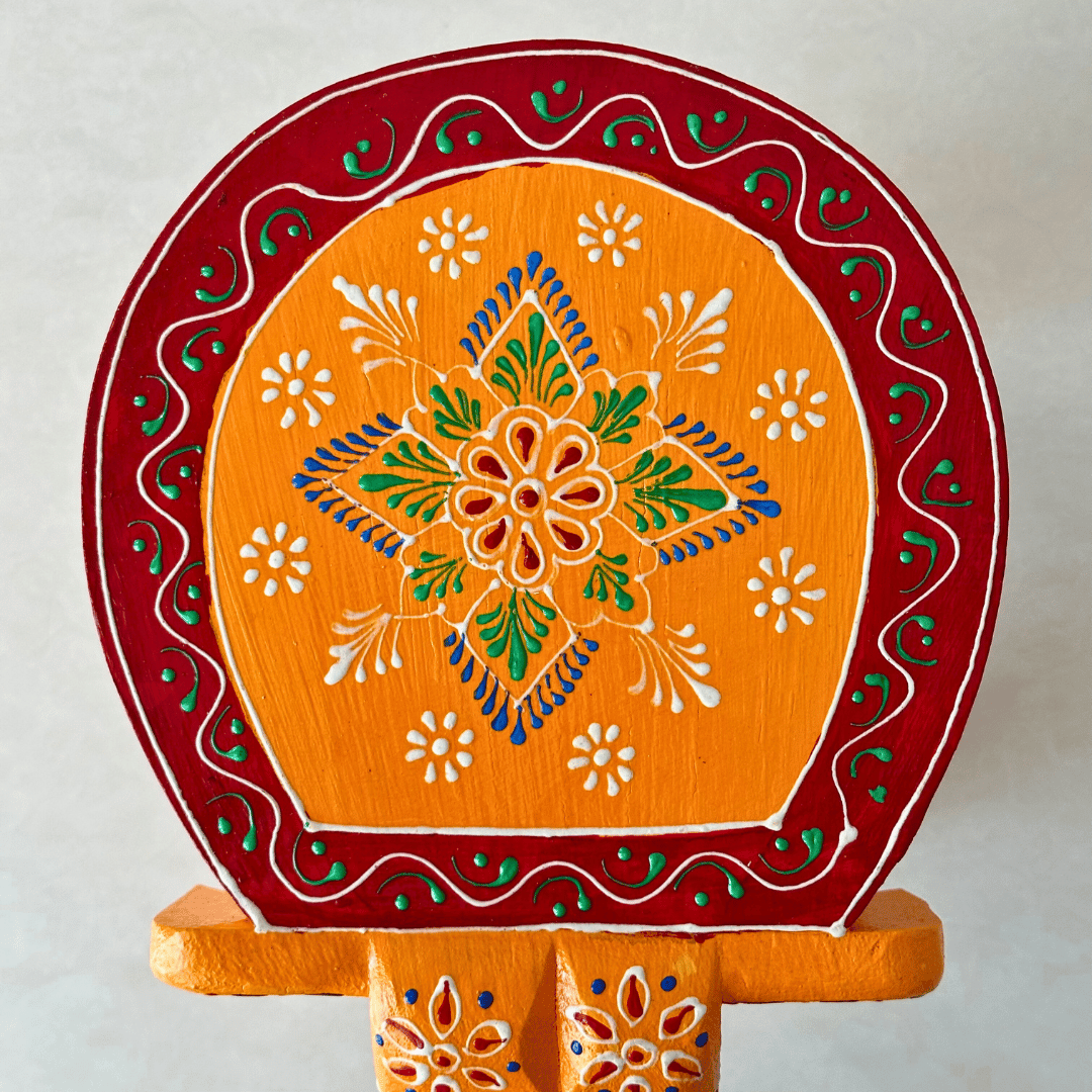 Orange Handpainted Wooden Elephant Stool