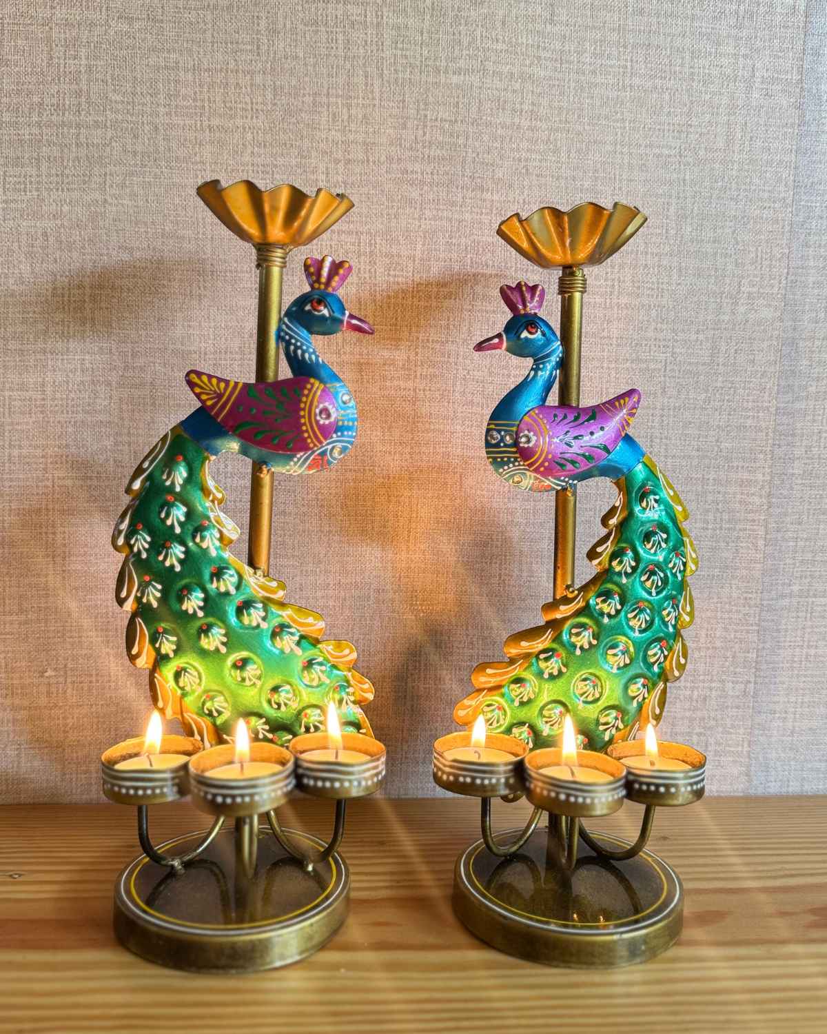 Peacock Iron Tealight Holder (Set Of 2)