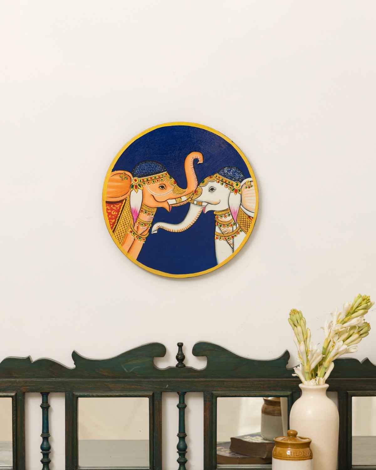 Royal Elephants Pichwai Wall Plate