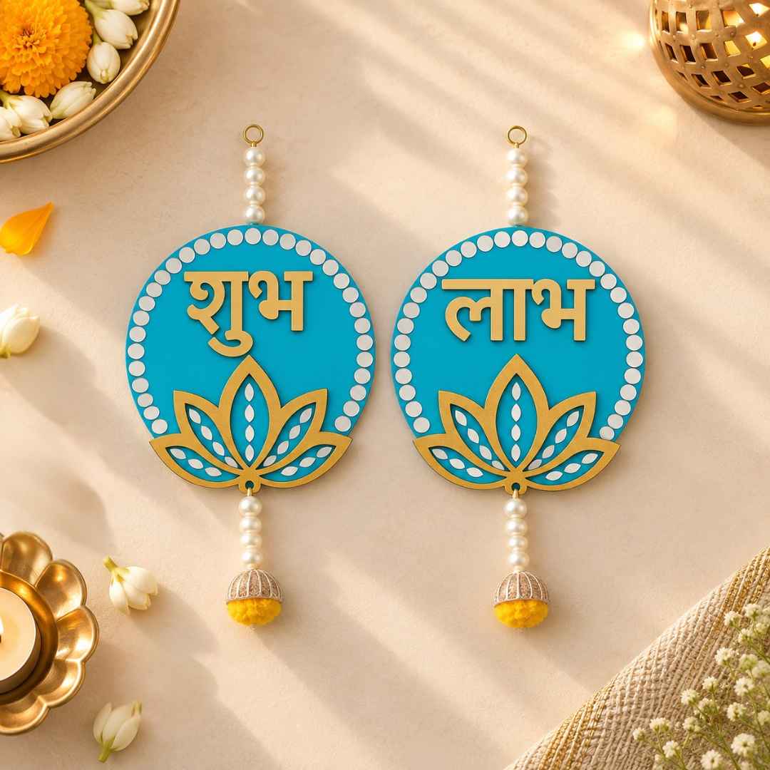 Blue Mirror Work Shubh Labh Hanging