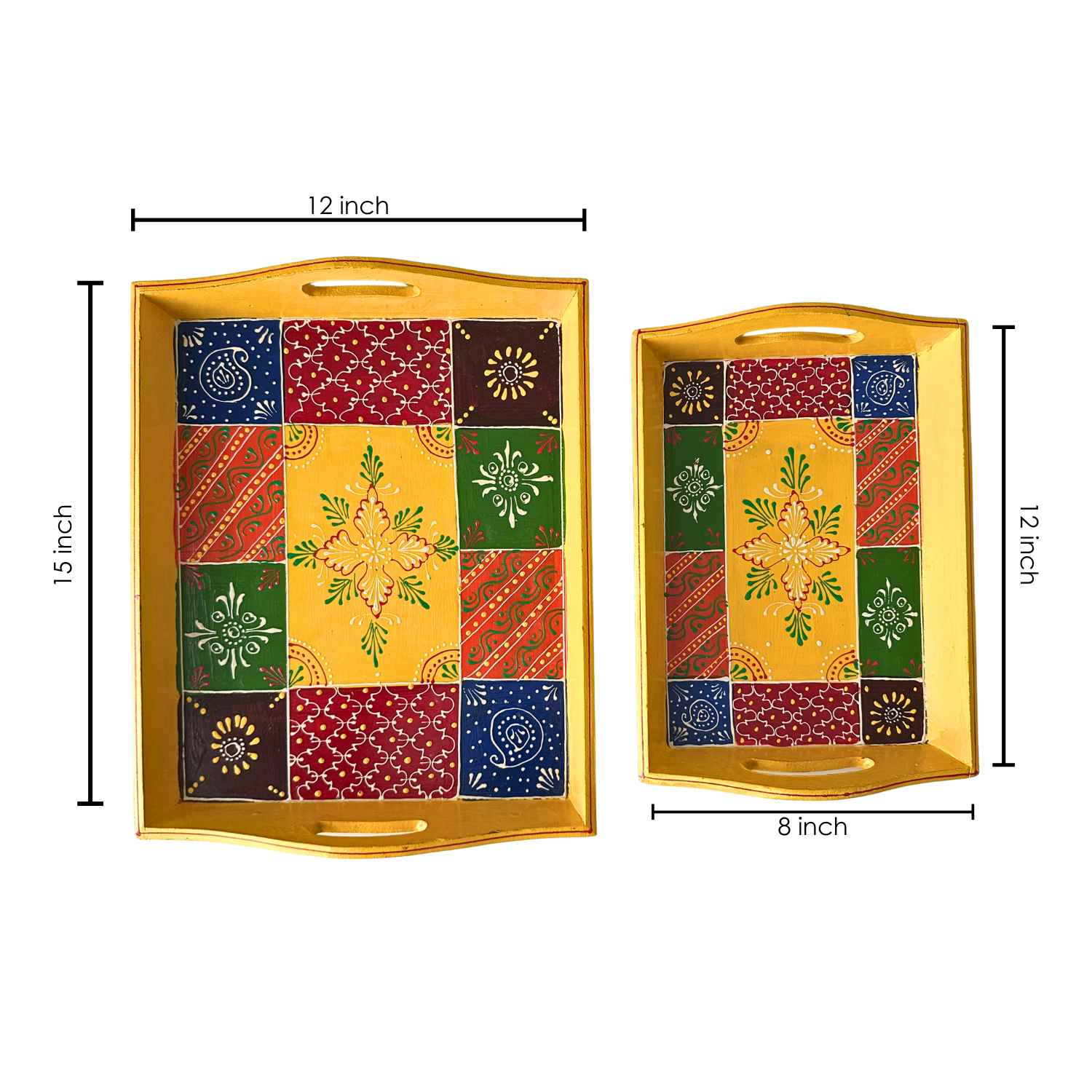Yellow Handpainted Tray (Set Of 2)