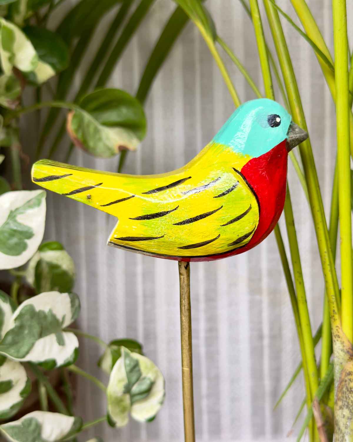 Green Bird Wooden Garden Stake (Set Of 3)