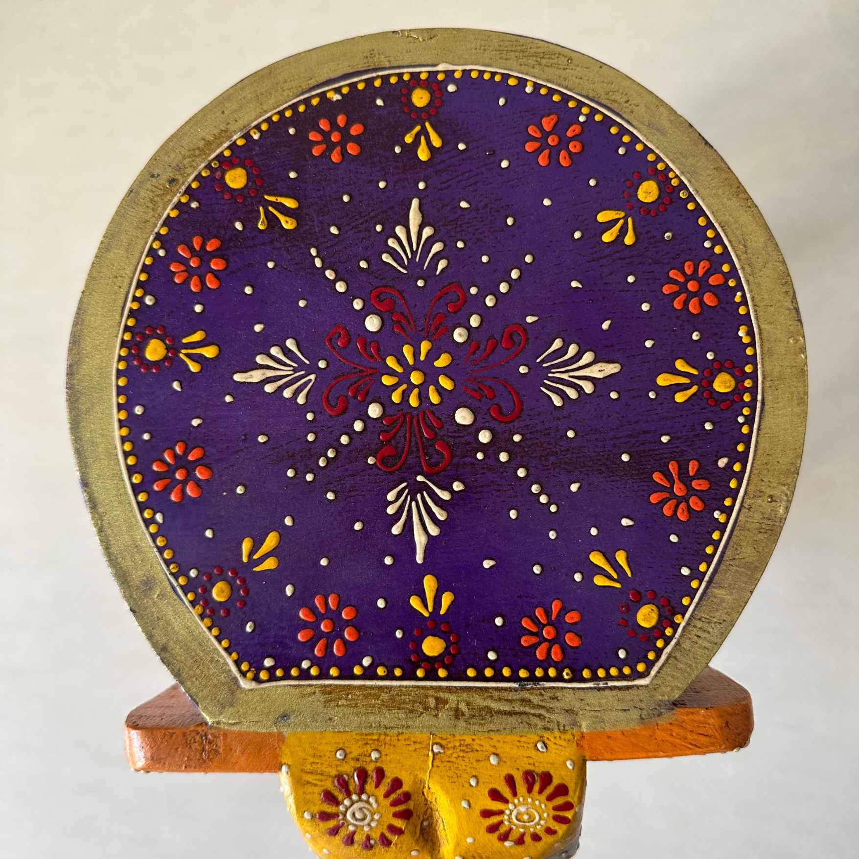 Orange Handpainted Wooden Elephant Stool