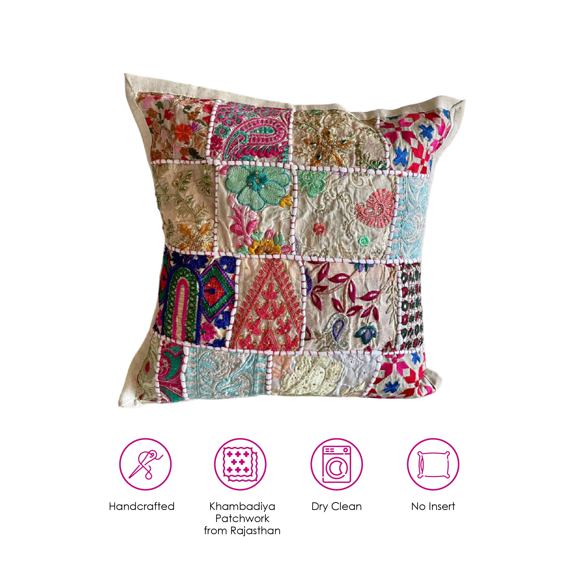 White Patchwork Cushion Cover (Set of 2)