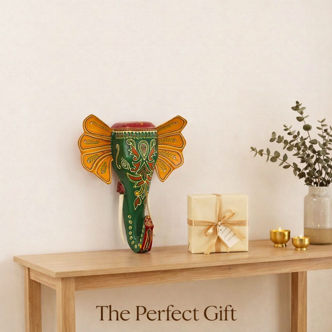 Green Handpainted Elephant Wall Decor