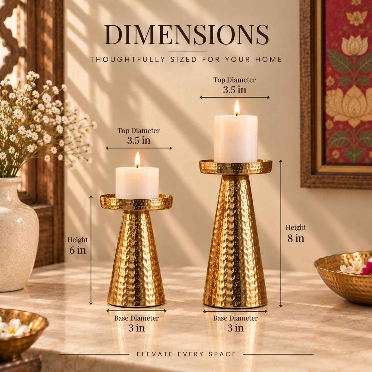Gold Hammered Candle Holder (Set of 2)