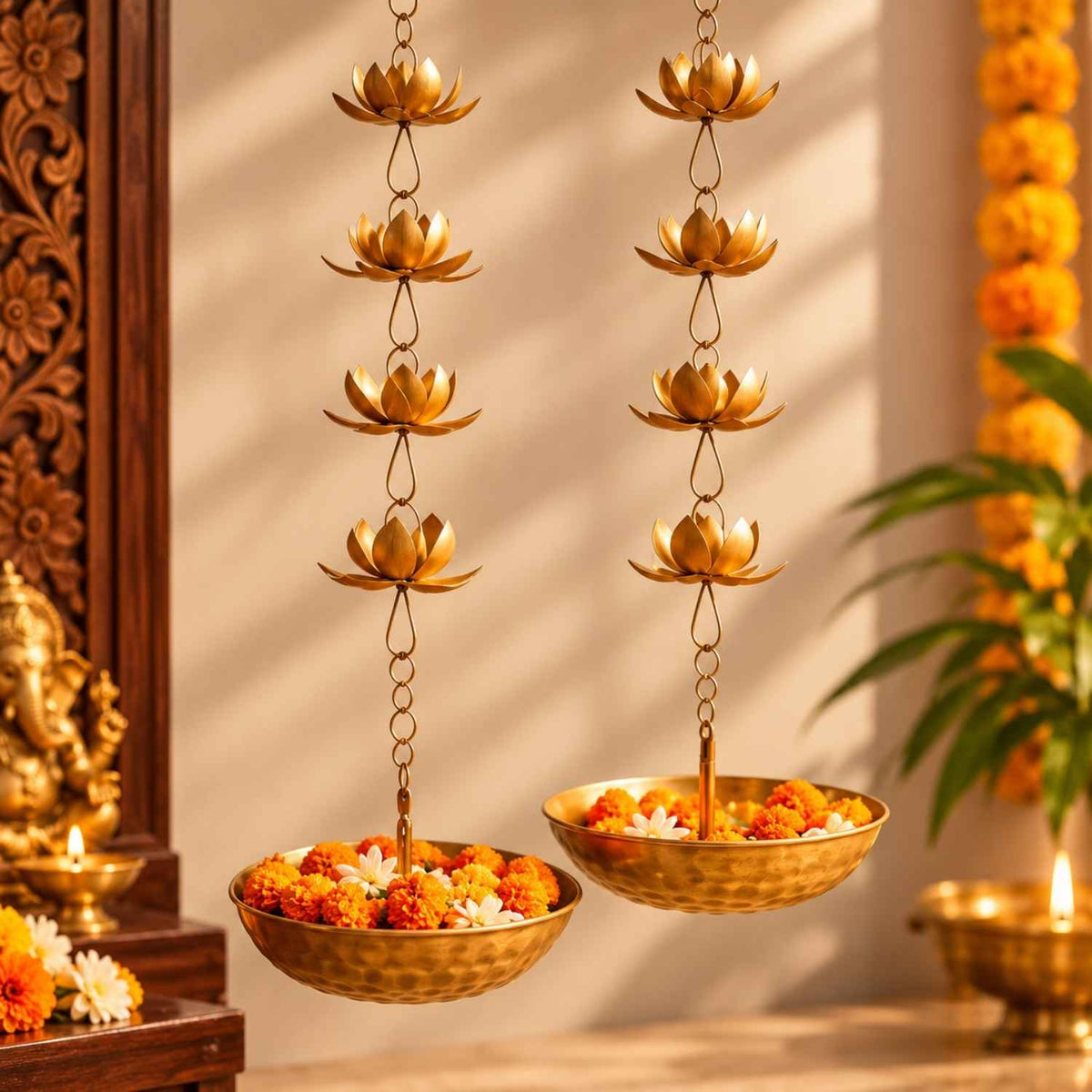 Golden Hanging Urli (Set Of 2)