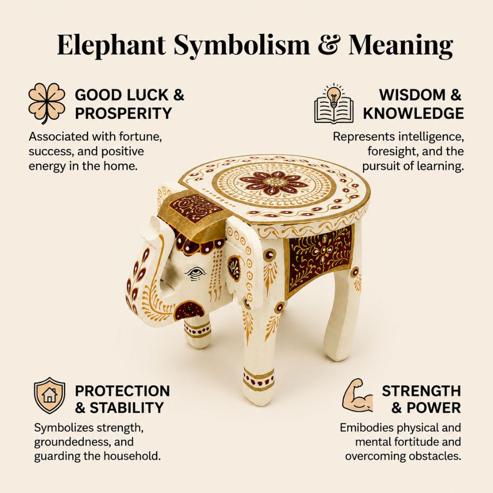 Maroon Royale Handpainted Wooden Elephant Stool