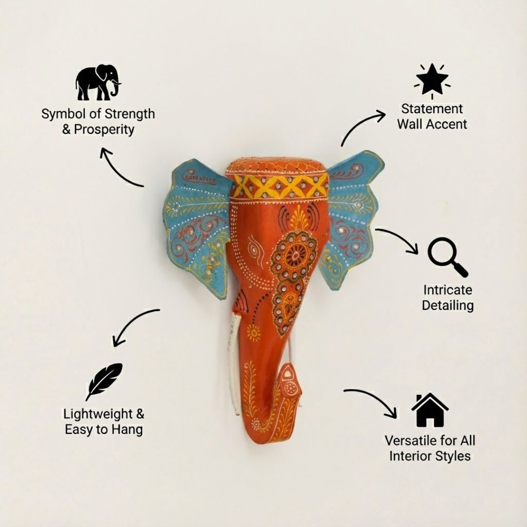 Orange Handpainted Elephant Wall Decor
