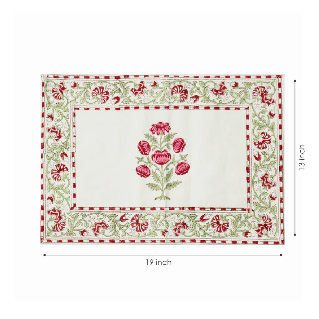 Peony Block Print Table Mat (Set of 2)